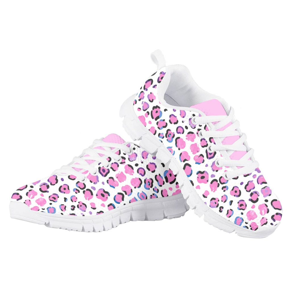 MARSVOVO Kids Slip On Sneakers Flexible Lace-up Lightweight Breathable Athletic Girl Running Shoes Comfortable Resistant Casual Pre Walking Shoes for Boy Girl Pink Spot Design Size 3 US