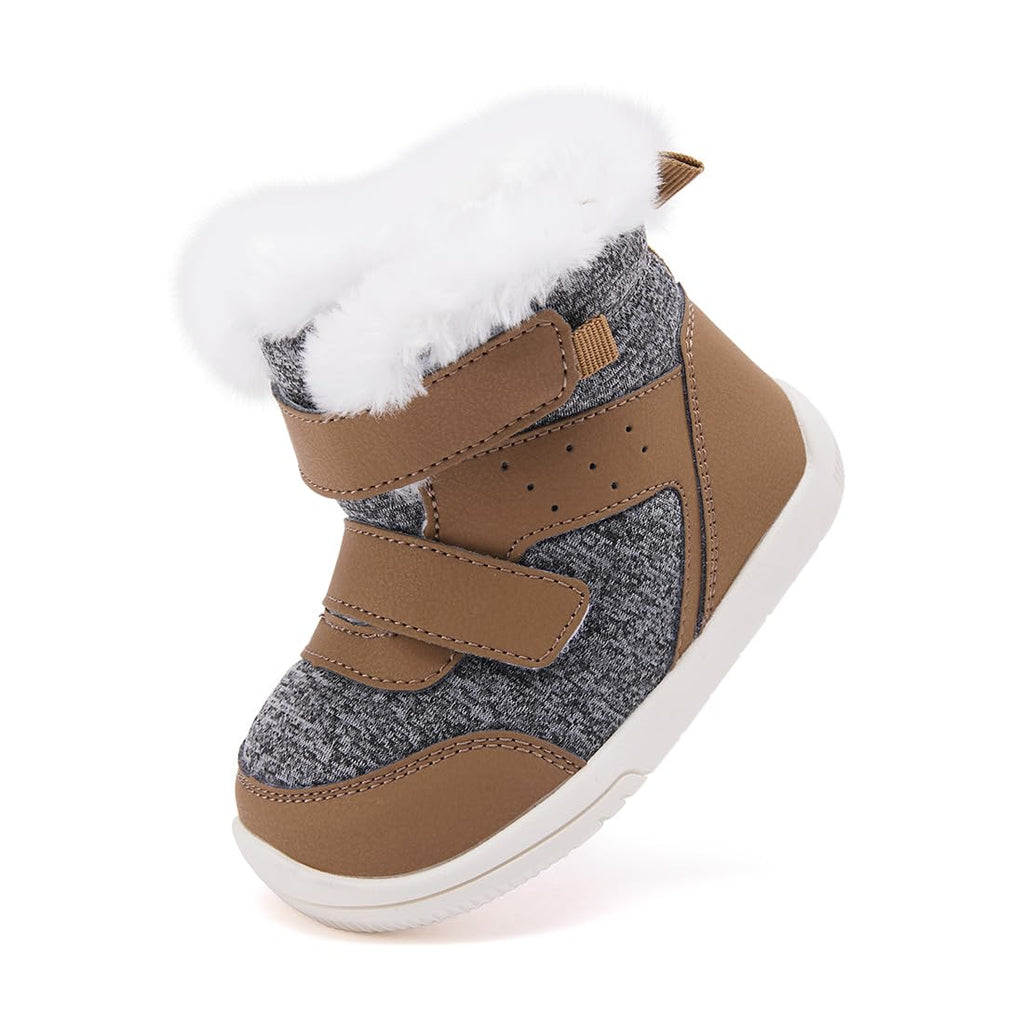 BMCiTYBM Baby Snow Winter Boots Boys Girls Shoes Warm Double Strap Non Slip First Walking Infant 6 9 12 18 24 Months Camel Size 6-12 Months Infant