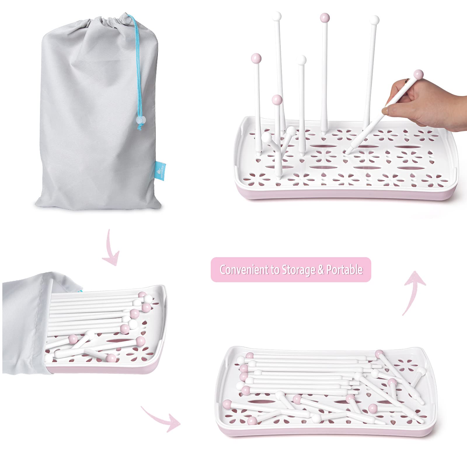 Termichy Baby Bottle Drying Rack: Space-Saving with 13 Hooks & Drain Tray