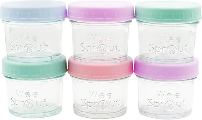 WeeSprout Glass Baby Food Storage Jars w/Lids (8 oz, Puree, Reusable Small Containers, Breast Milk, Fridge or Freezer, Microwave & Dishwasher Safe, Essential Must Have for Infants