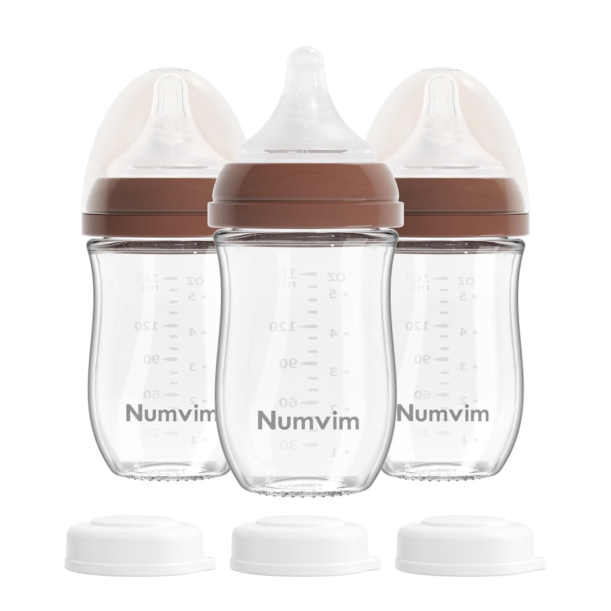 Numvim Natural Glass Baby Bottles with Gentle & Slow Flow Nipples, Newborn Breastfeeding Bottle, Anti-Colic, Includes M Nipples(3 Month+),3 Packs (White 8 Oz)