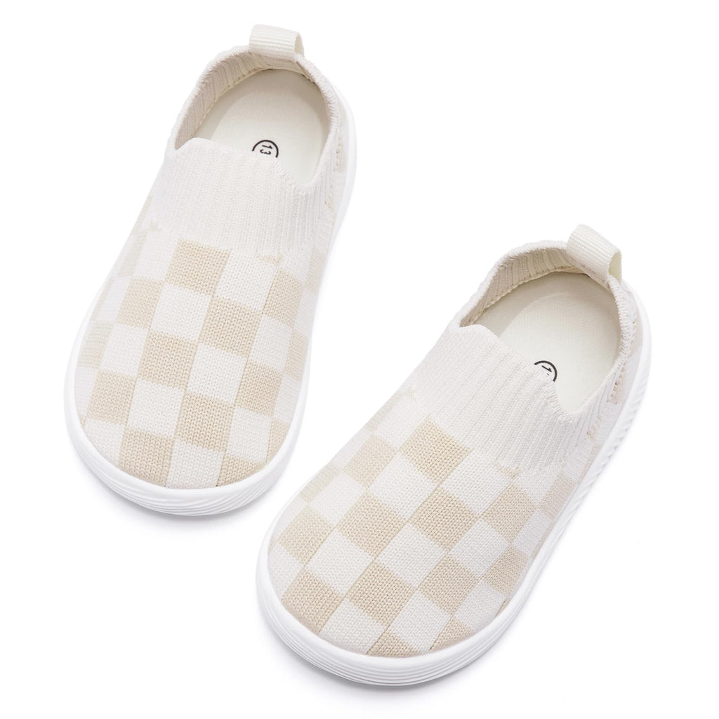 MORENDL Toddler Shoes Baby Walking Sock Shoes Non-Slip Breathable Boys & Girls Sneakers Infant Tennis Shoe Beige Size 8
