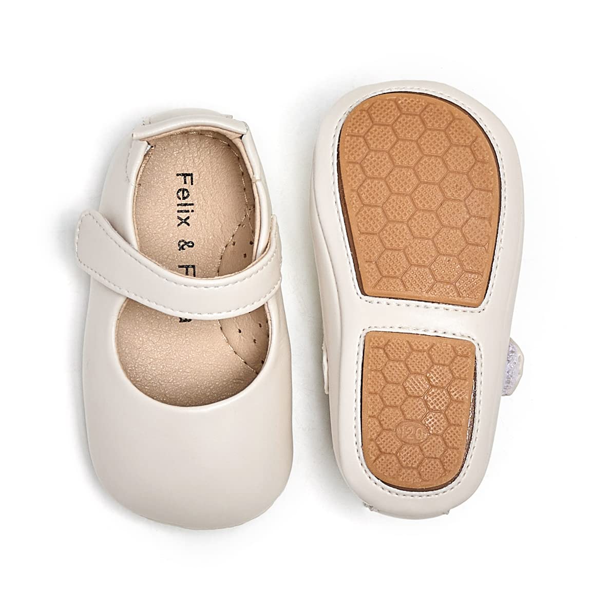 Felix & Flora Soft Sole Leather Baby Shoes - Infant Baby Walking Shoes Moccasinss Rubber Sole Crib Shoes(White,2.5-3 Years Toddler)