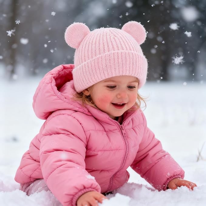 Bear Baby Beanie Knitted Baby Winter Hat Infant Toddler Boys Girls Beanie with Cotton Lining