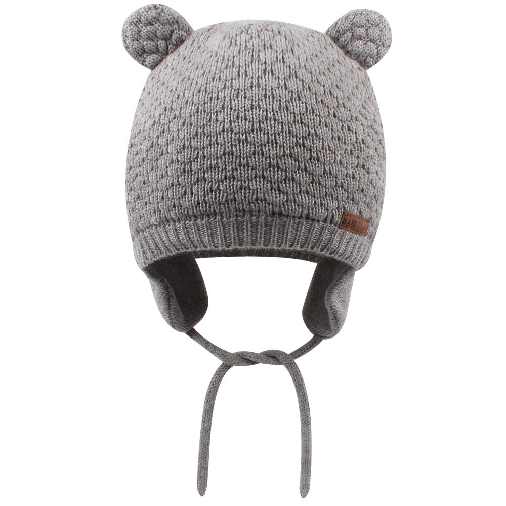 BAVST Baby Toddler Winter Beanie Warm Boys Girls Earflap Hat Infant Knit Caps Cute Bear Soft Cotton Lining for 0-36M (Grey, L(12-36M))