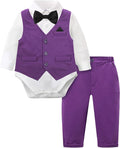 A&J DESIGN Baby Boy Suits Clothes Infant Toddler Formal Gentleman Outfits, Dress Shirt + Vest + Bow Tie + Pants Wedding Set