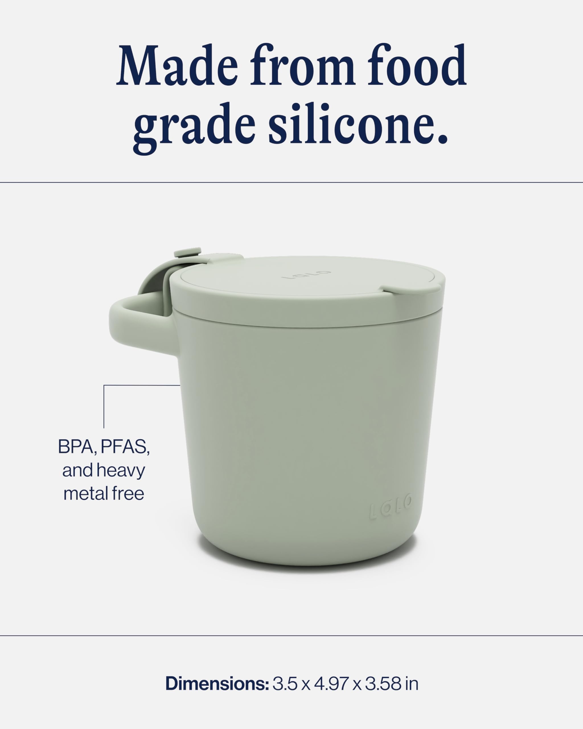 Lalo Snack Cup - Mess-Free Silicone Snack Cups for Toddlers & Babies with Detachable Lid, BPA-Free Baby Snack Containers, Fits Most Stroller & Car Seat Cup Holders, Dishwasher Safe, Sage