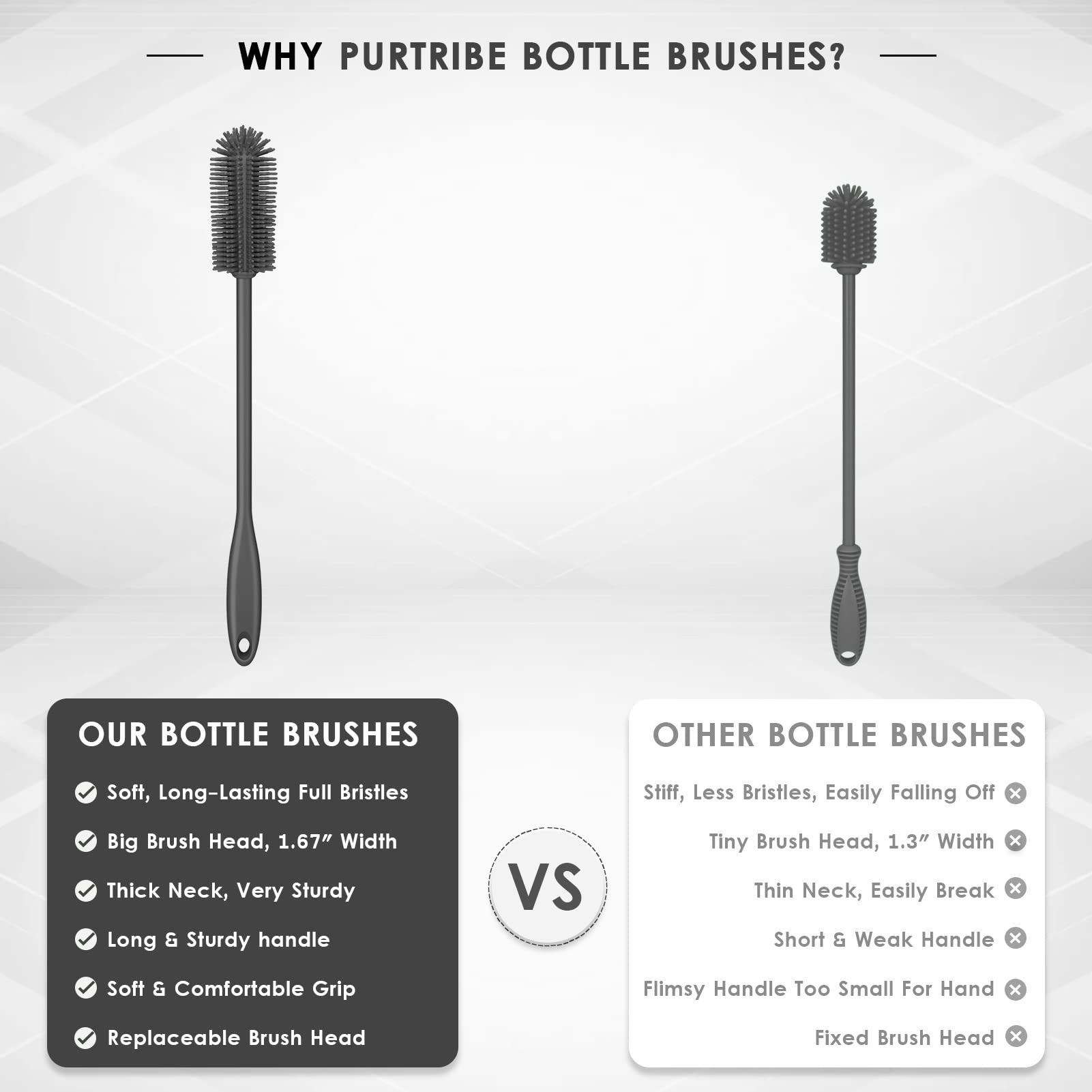 Purtribe Silicone Bottle Brush, Long Handle Bottle Cleaner Brush, Charcoal
