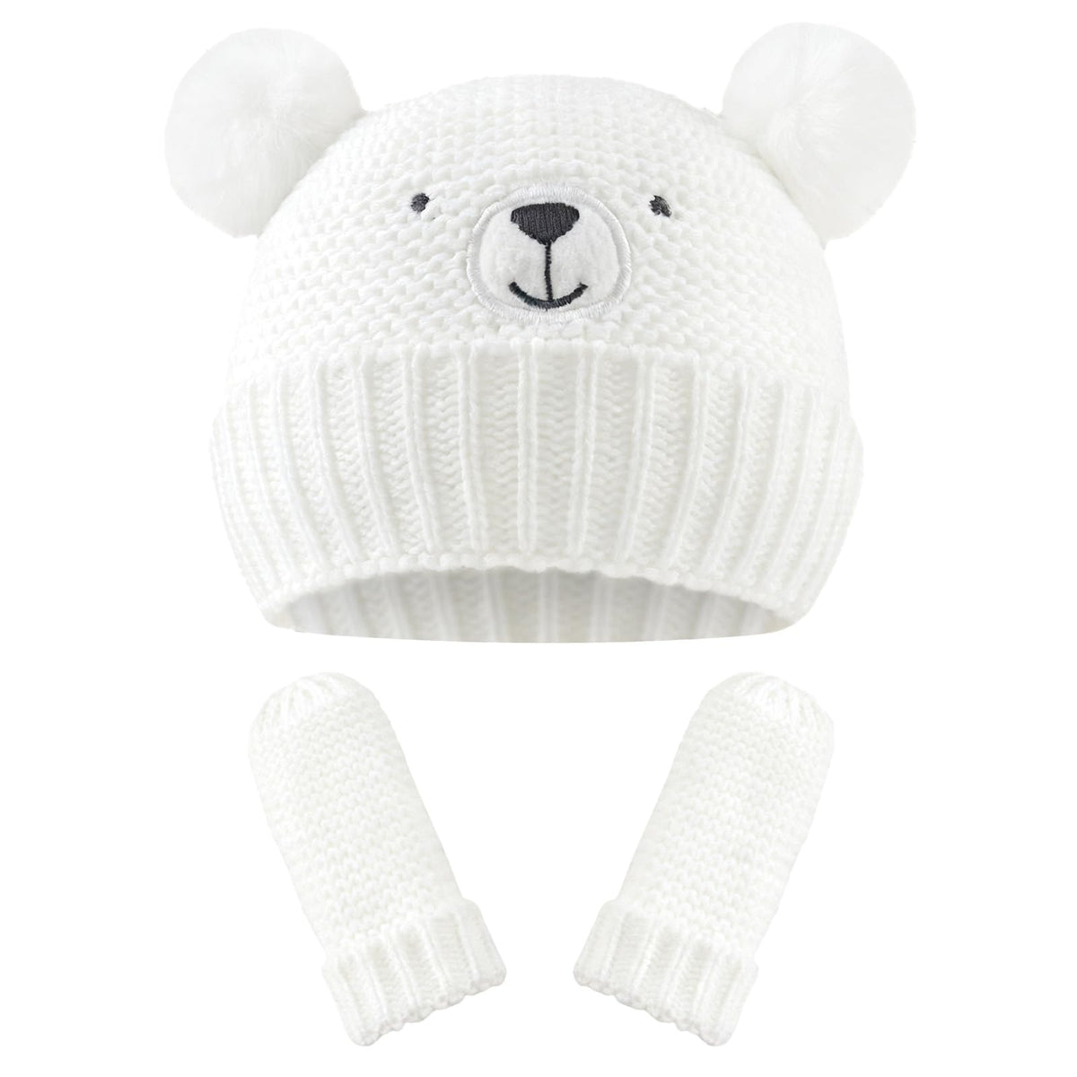 JANGANNSA Cute Bear Baby Beanie Pompom Baby Boy Hat Winter Knit Beanie Girl