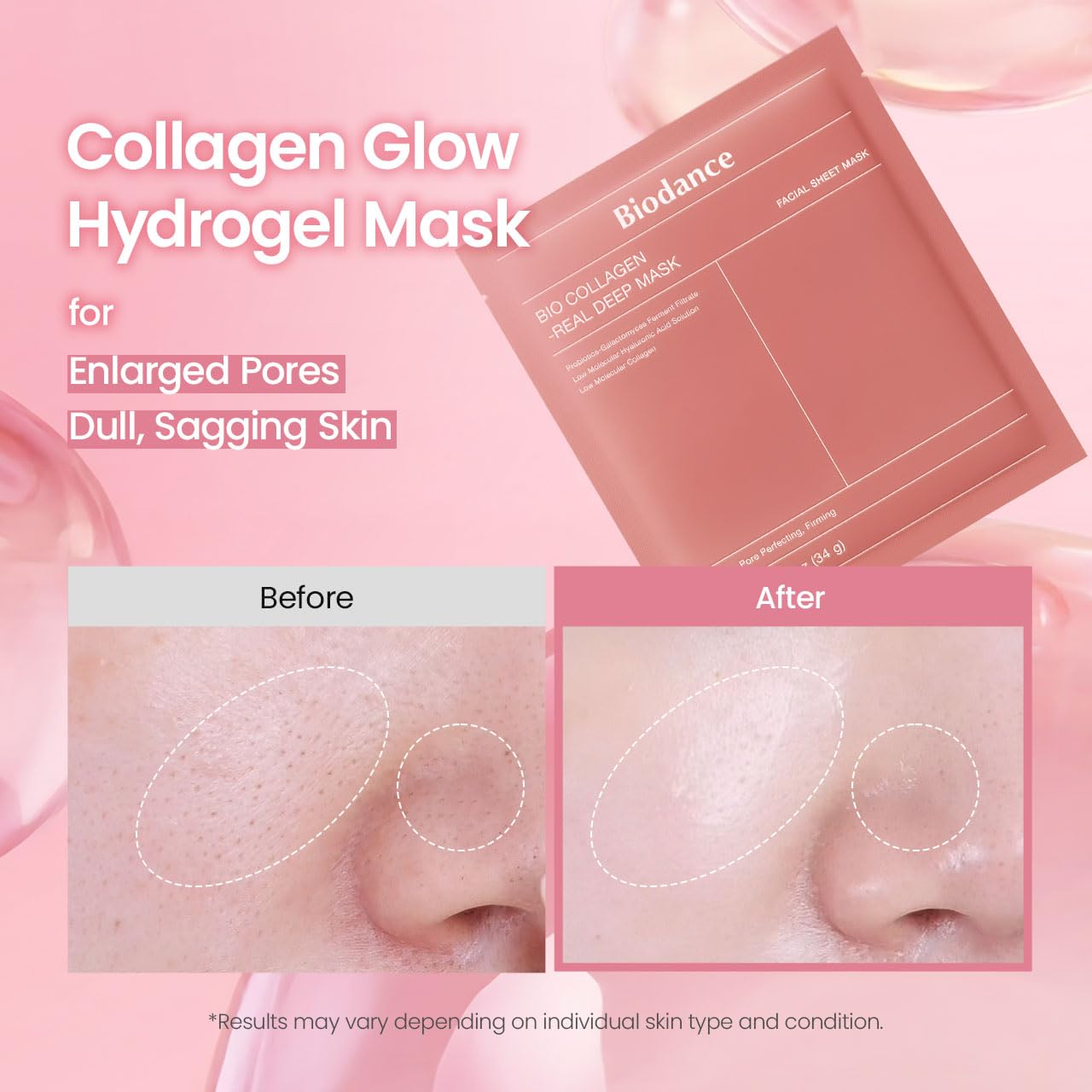 BIODANCE Bio-Collagen Real Deep Mask, Hydrating Overnight Hydrogel Face Mask, Pore Minimizing, Plumping, Elasticity Improvement, Korean Skin Care, Self Care Gifts for Women | 1.19oz(34g) x 16ea