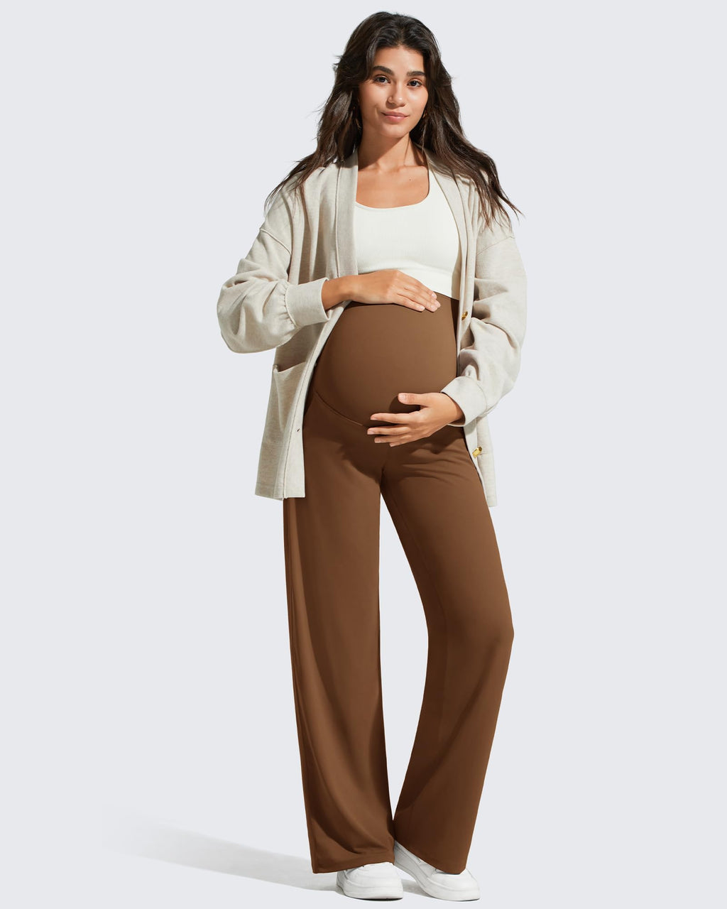 G4Free Maternity Dress Pants Over the Belly for Work,Dark Coffee,M,Regular