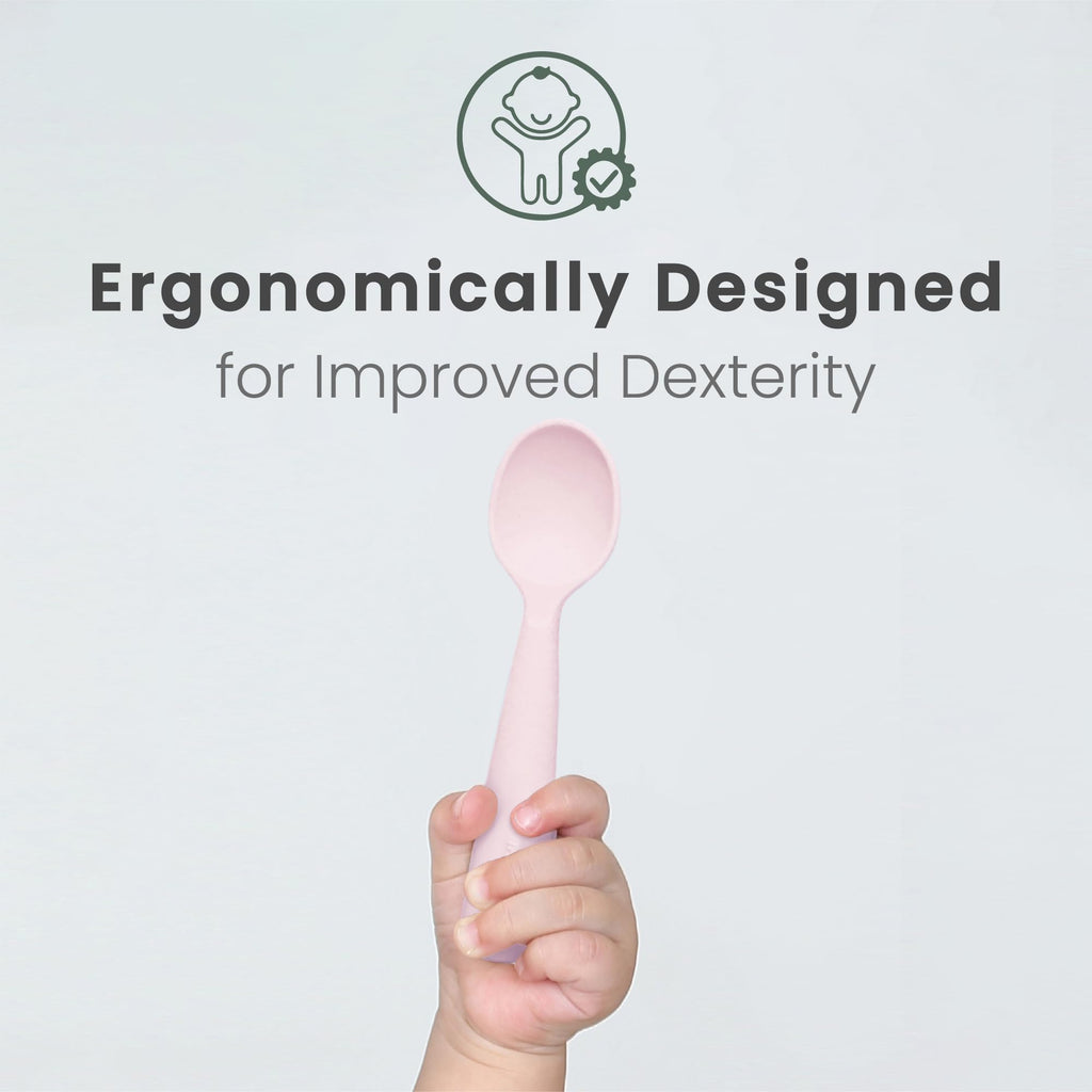 Miniware Silicone Baby Spoon for Training - BPA Free Baby Utensils - Baby Spoons Self Feeding 6 Months | 100% Food Grade Silicone - Modern & Dishwasher Safe Toddler Spoons (Grey and Cotton Candy)