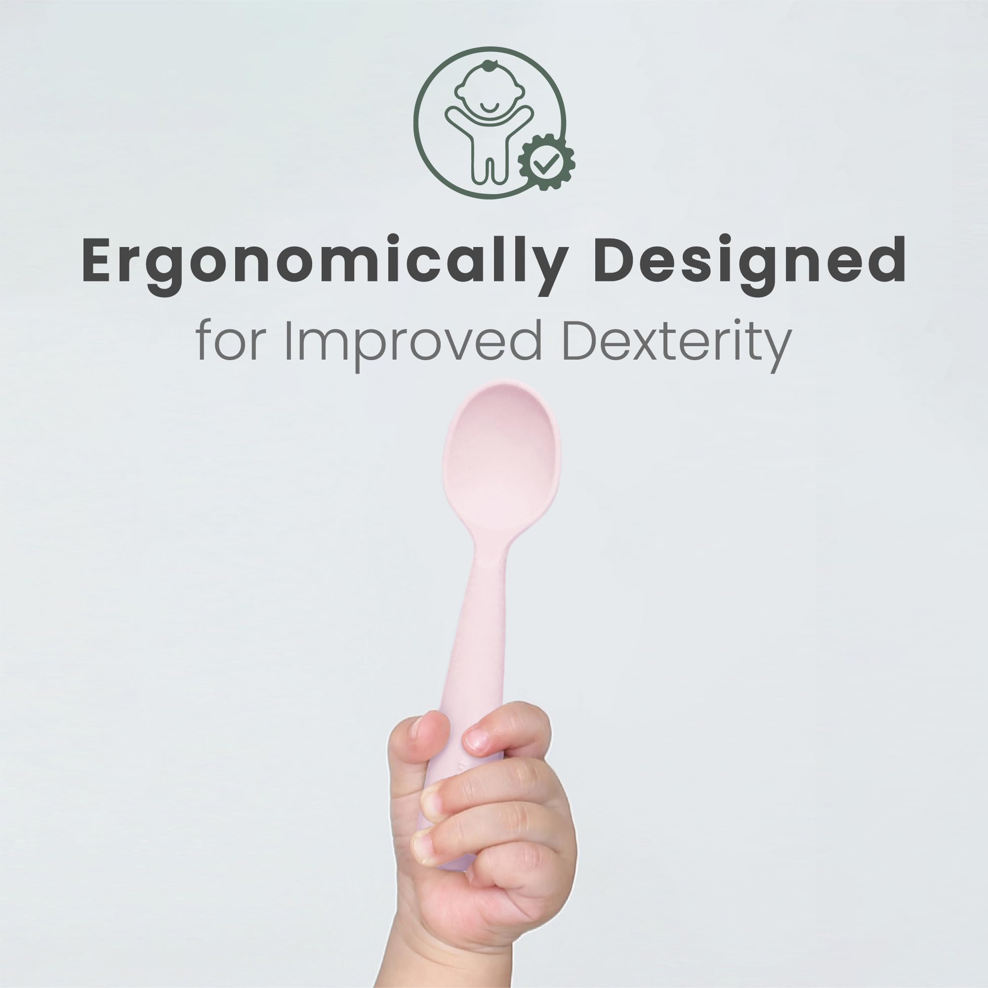 Miniware Silicone Baby Spoon for Training - BPA Free Baby Utensils - Baby Spoons Self Feeding 6 Months | 100% Food Grade Silicone - Modern & Dishwasher Safe Toddler Spoons (Grey and Cotton Candy)