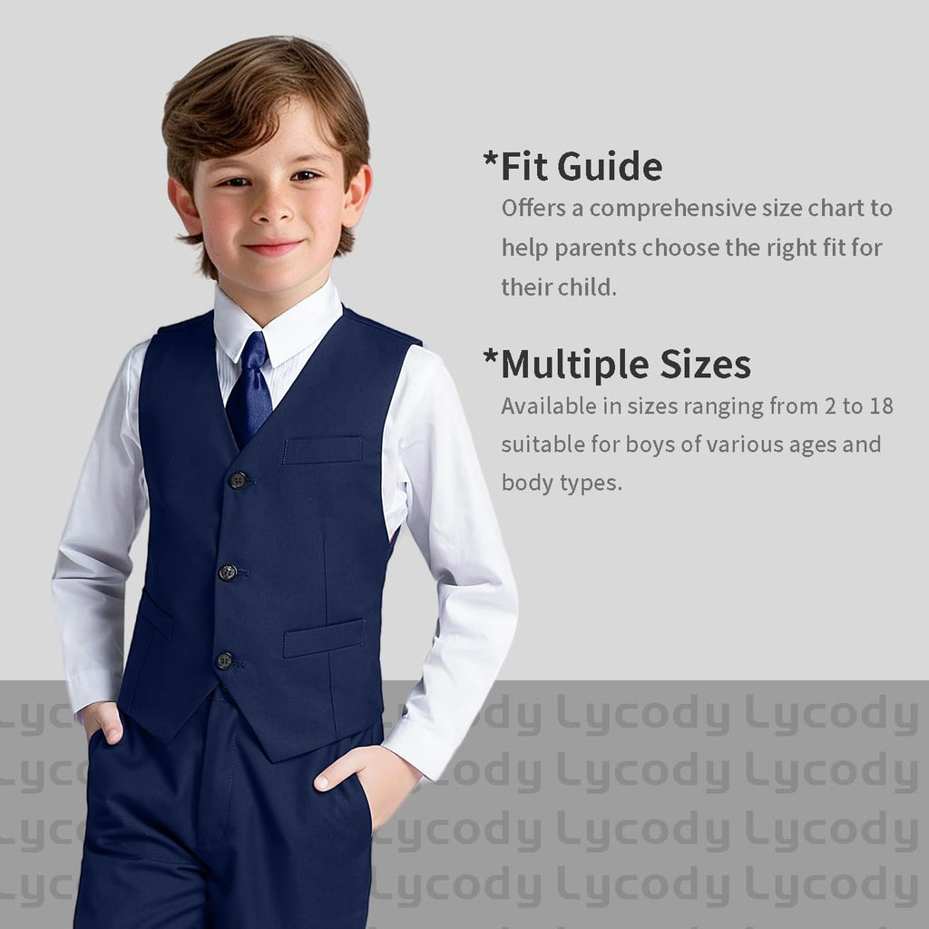 Lycody Boys Suit Vest Set Formal Dress Suits Wedding Outfit, Navy, 4T