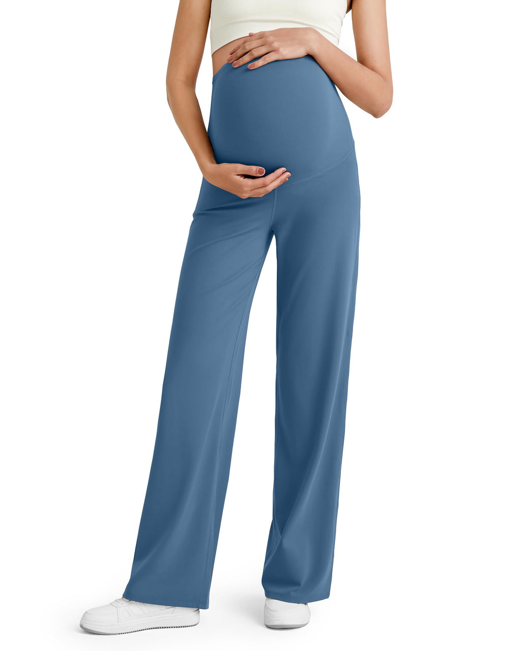 G4Free Maternity Pants Work Athletic Wide Leg,Blue Gray,XXL,Tall