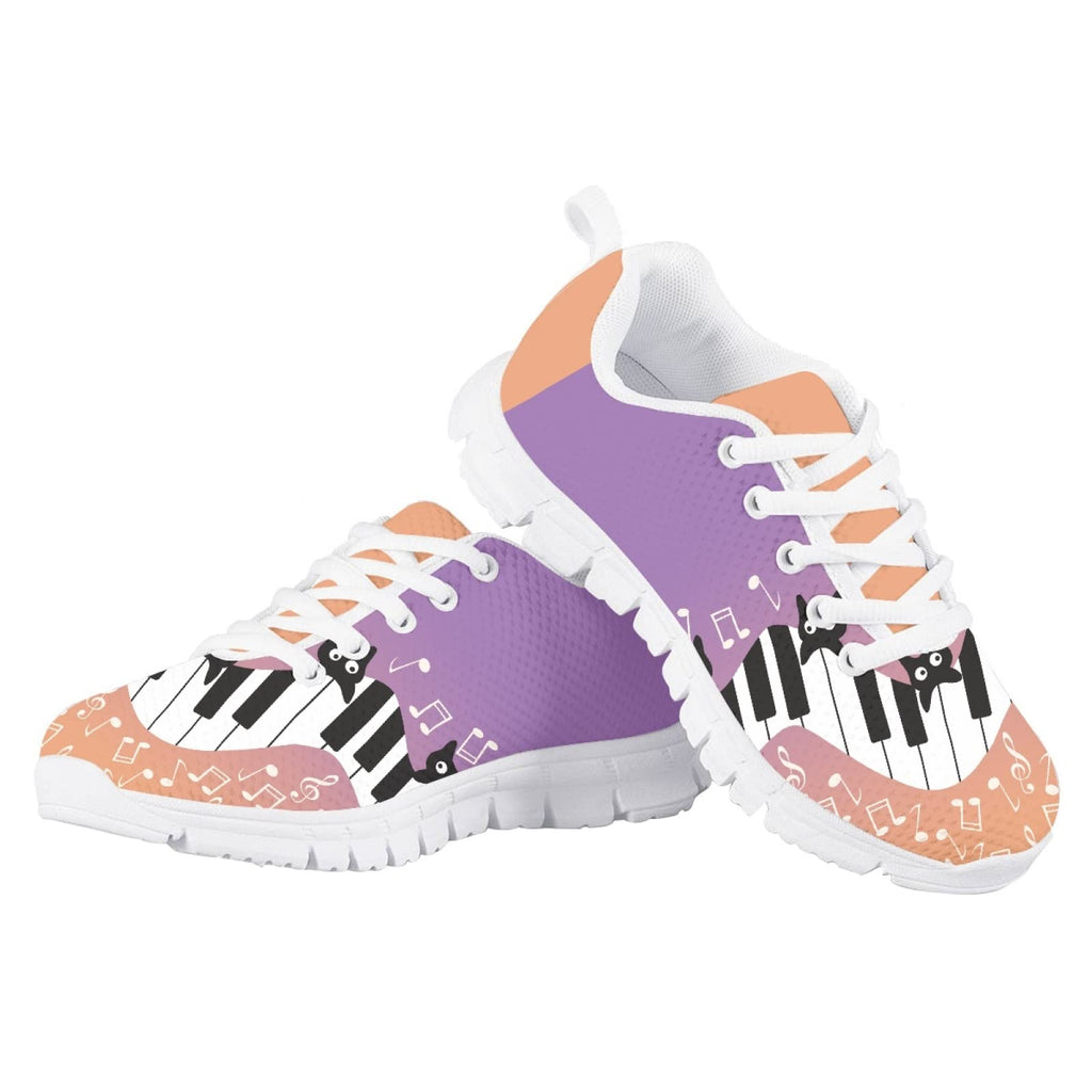 MARSVOVO Toddler Girl Slip On Sneakers Lightweight Breathable Athletic Slip On Girl Running Shoes Comfortable Sport First Shoes for Walking Boy Girl Cat Note Purple Orange Design Size 2 US