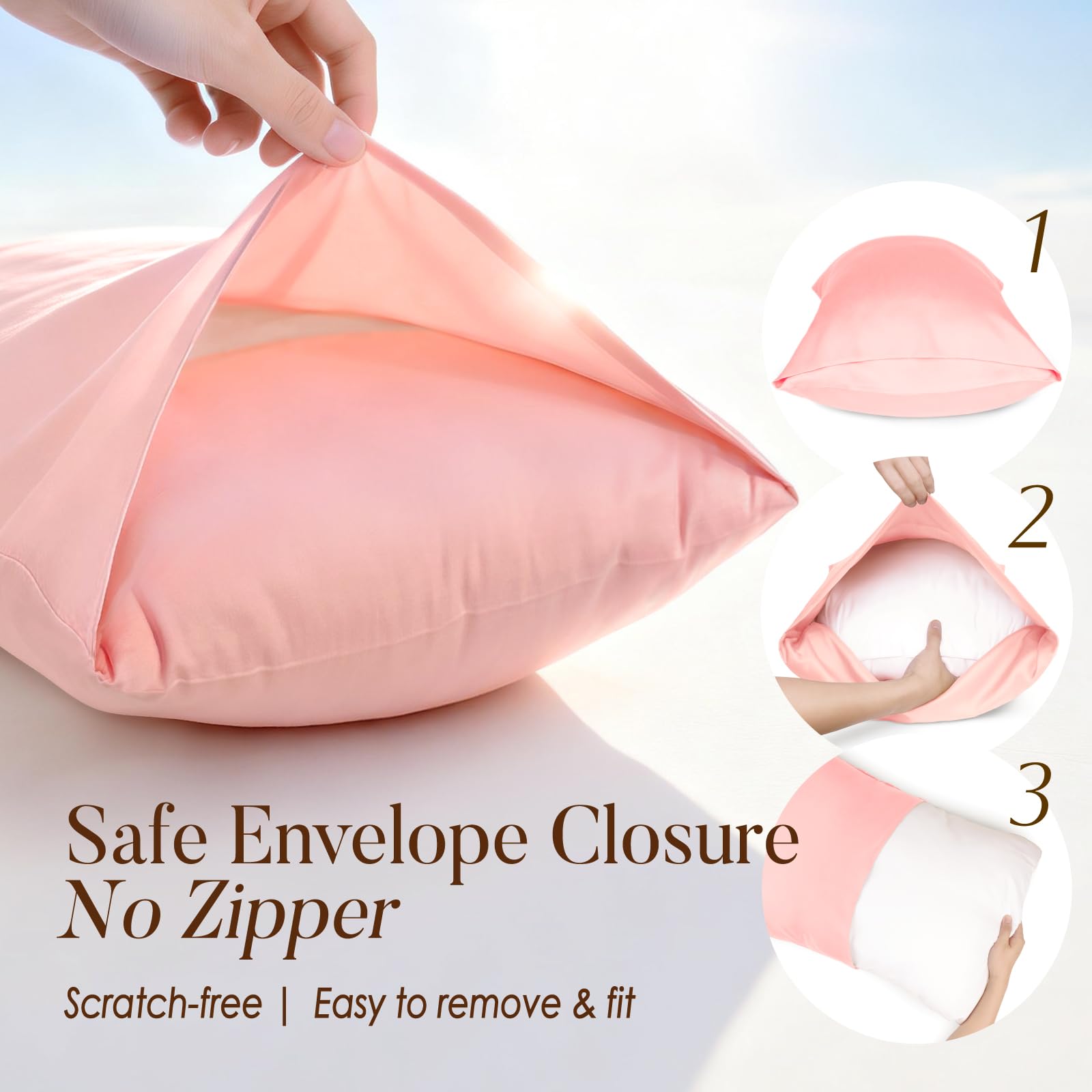 Soft Organic Cotton Toddler Pillowcases 14 X 20 Inches, Fit 13 X 18, 14 X 19 Pillows, Smooth Pearl Cotton Baby Pillowcases with Envelope Closure, Pink and Ivory, Set of 2