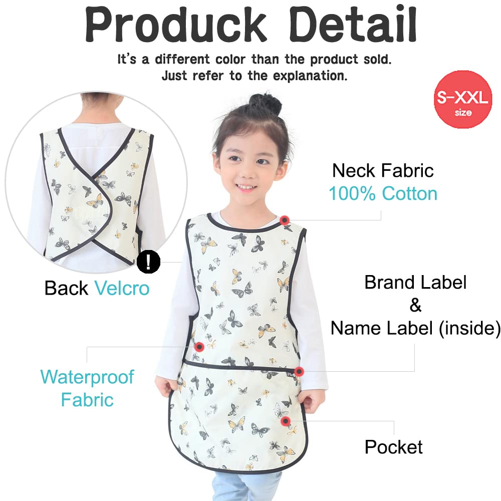 Plie Kids Painting Apron – Waterproof Art Smock for Toddlers & Preschoolers, Messy Play, Baking, Crafts, Cooking, Sensory Activities, Mealtime (Ages 1–10), Green Check (17-XL)