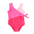 Happy Town Toddler Swimsuit Girl One Piece Bathing Suit Color Block Swimwear Baby Summer Beach Wear(18-24 Months,Pink Color Block)