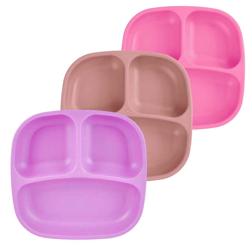 Re-Play Divided Toddler Plates Set of 3 - Deep-Walled 3 Compartment Kids Plates for Picky Eaters - Dishwasher & Microwave Safe - BPA-Free - Made in USA, Berry