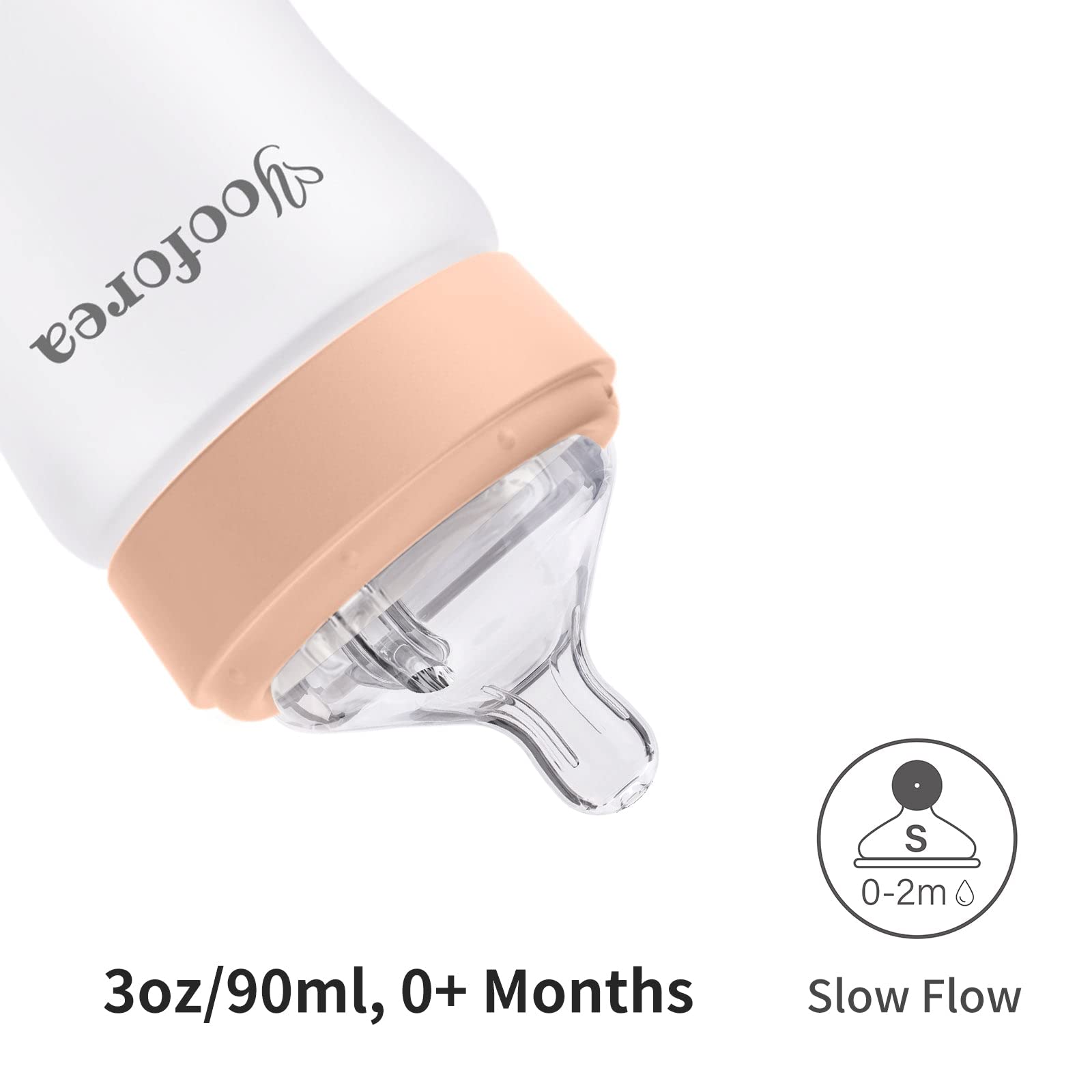 Yooforea Silicone Coated Glass Baby Bottle, 0M+ Slow Flow Nipple I Anti-Colic, Wide Neck, Stable Base I Medical-Grade Silicone Coating for Shatter Protection, BPA BPS PVC Free (2 Pack, 3 Ounce-Honey)