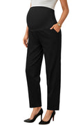 OUGES Women's Stretchy Over Belly Straight Leg Maternity Pants(Black,L)