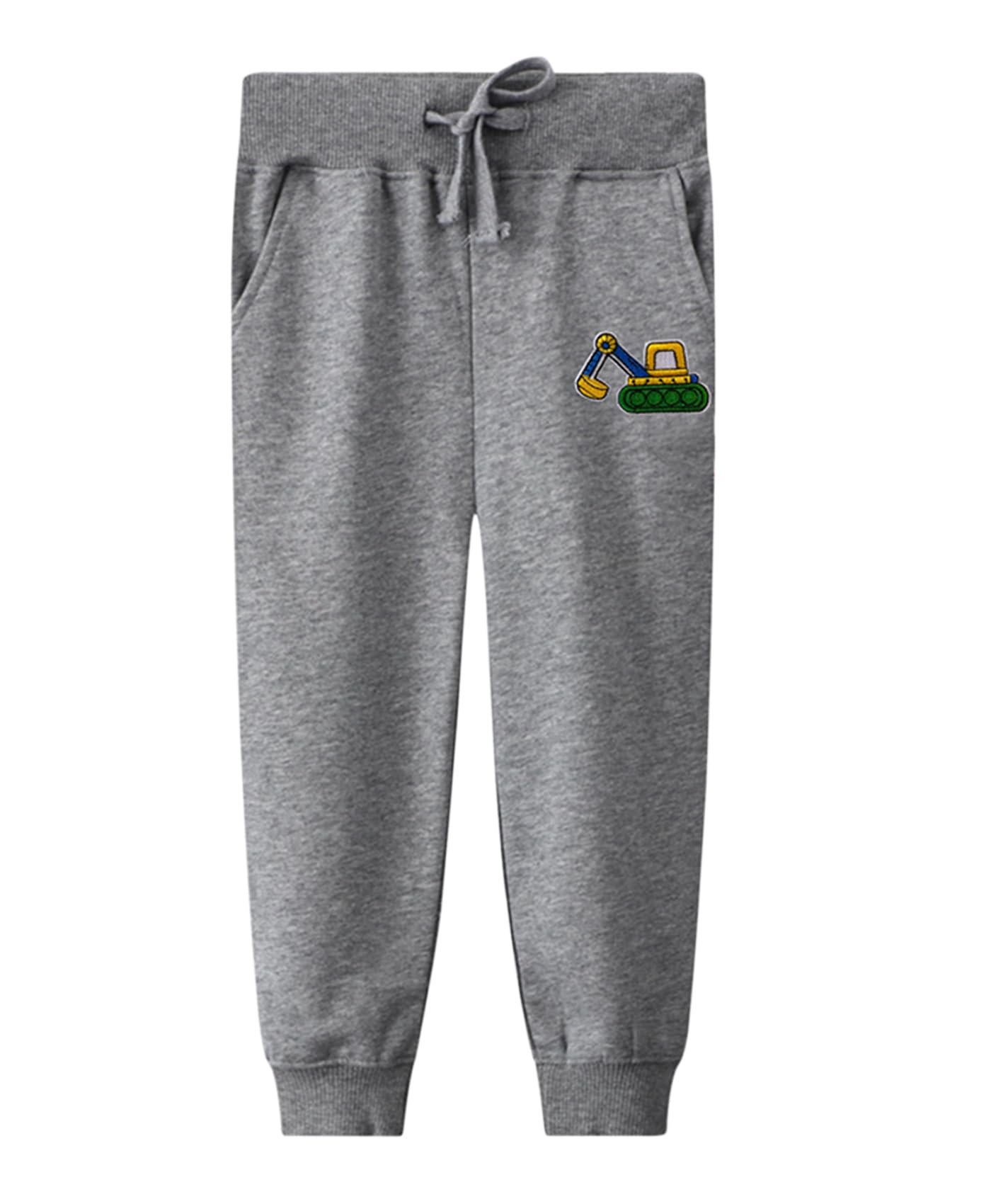 LOKTARC 2 Pack Toddler Boys Pants Drawstring Sweatpants Kids Active Cotton Jogger Pants Excavator DGrey + LGrey 2-3Years