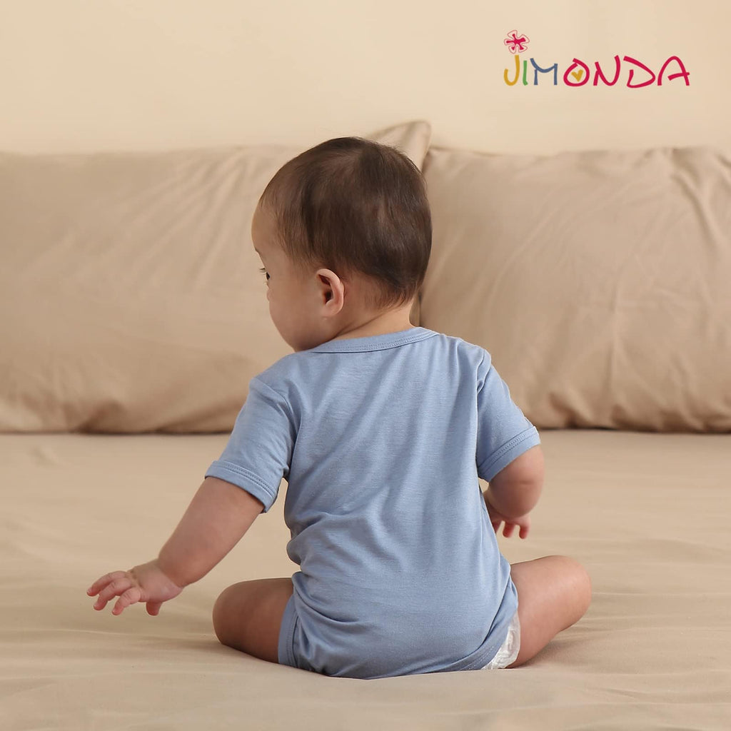 Jimonda Baby Bodysuits Rayon from Bamboo Short Sleeve Baby Boys Girls Rompers Soft Outfits Newborn Clothes (Sakura pollen&Rosered,18-24 Months)