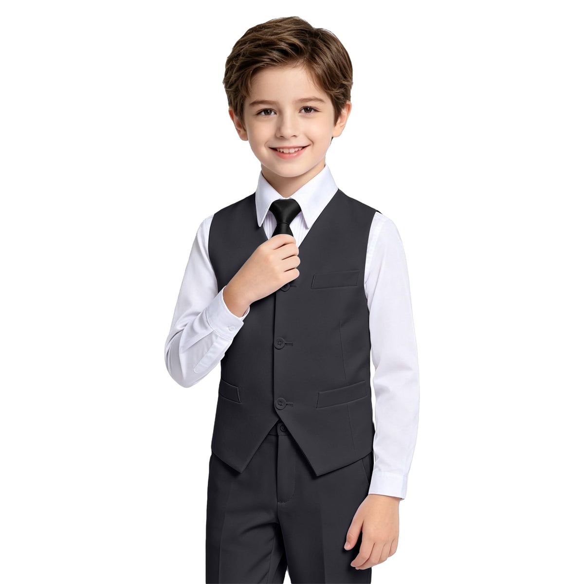 Lycody Boys Suit Vest Set Formal Dress Suits Wedding Outfit, Black, Size 10