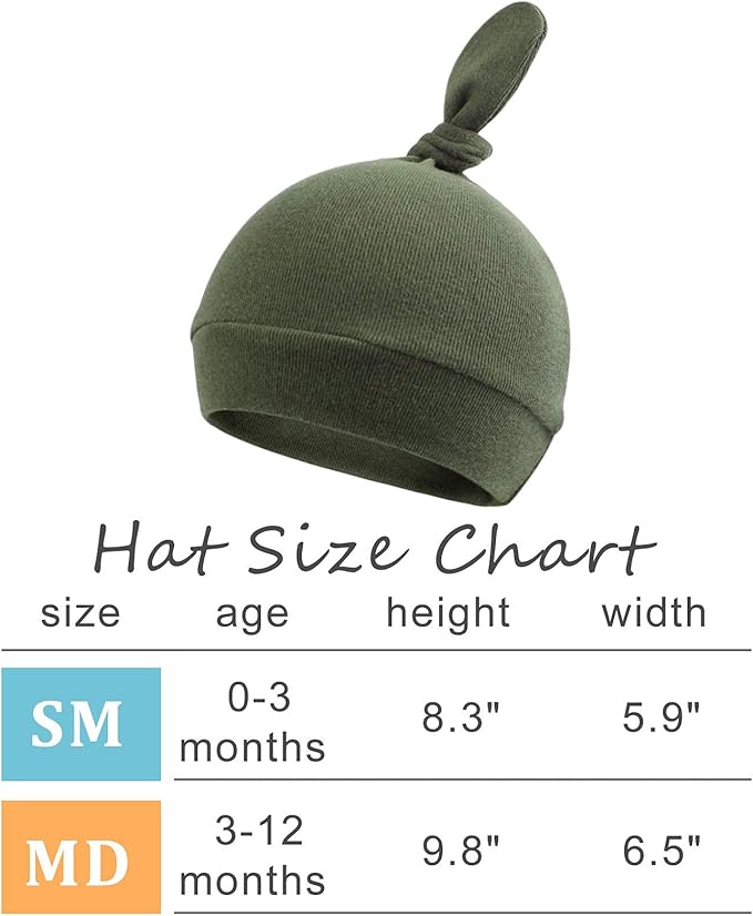 JANGANNSA Newborn Baby Hat Infant Baby Boys Beanie Top Knot Stretchy Hats for Girls 100% Organic Cotton