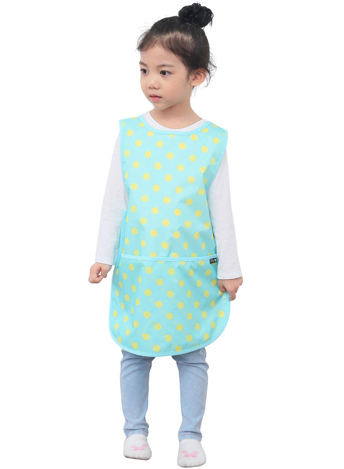 Plie Kids Painting Apron – Waterproof Art Smock for Toddlers & Preschoolers, Messy Play, Baking, Crafts, Cooking, Sensory Activities, Mealtime (Ages 1–10), Mint Dot (02-S)