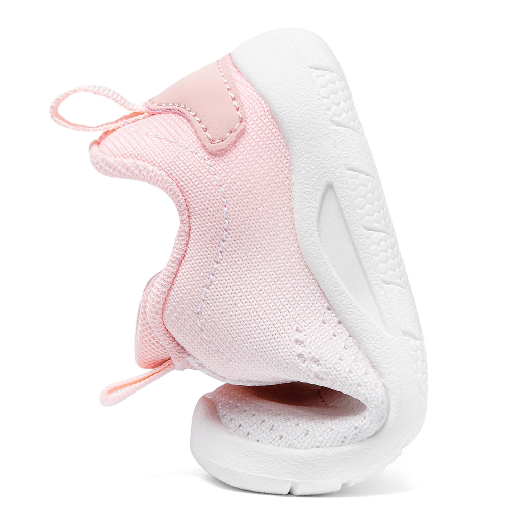 MORENDL Toddler Sneakers Baby Slip On Walking Shoes Non-Slip Breathable Boys & Girls Running Shoes Infant Tennis Shoes White Pink 9-12 Months Size 4.5