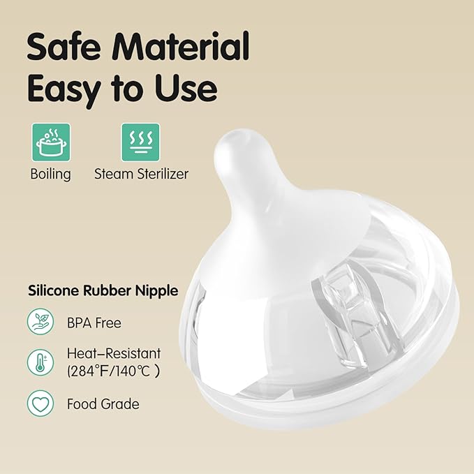 Natural Flow Baby Bottle Silicone Nipple, Extra Slow Flow (SS), 0+ Months, 4 Counts