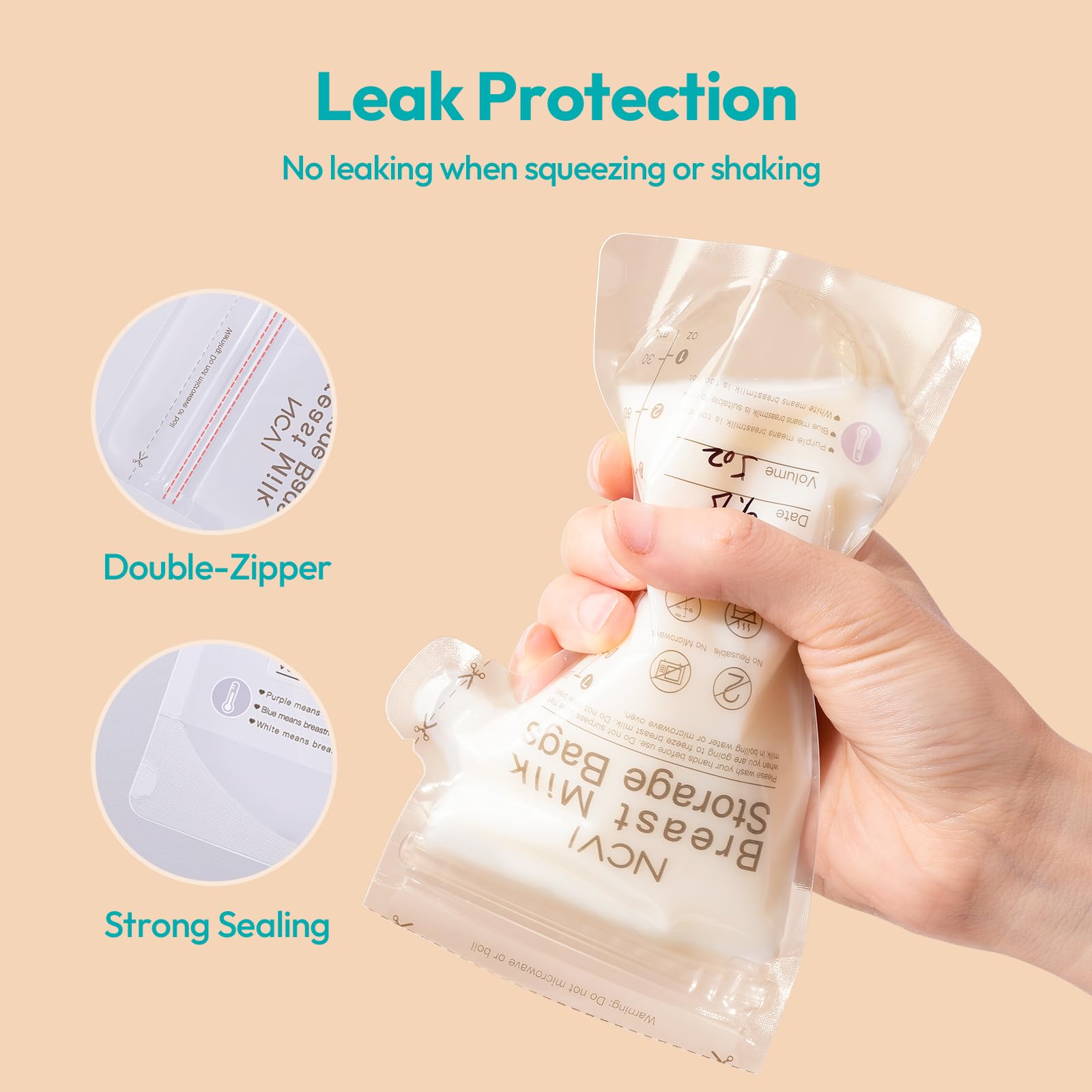 NCVI Breastmilk Storage Bags, 180 Count 7oz, Temp-Sensing, Double-Sealed