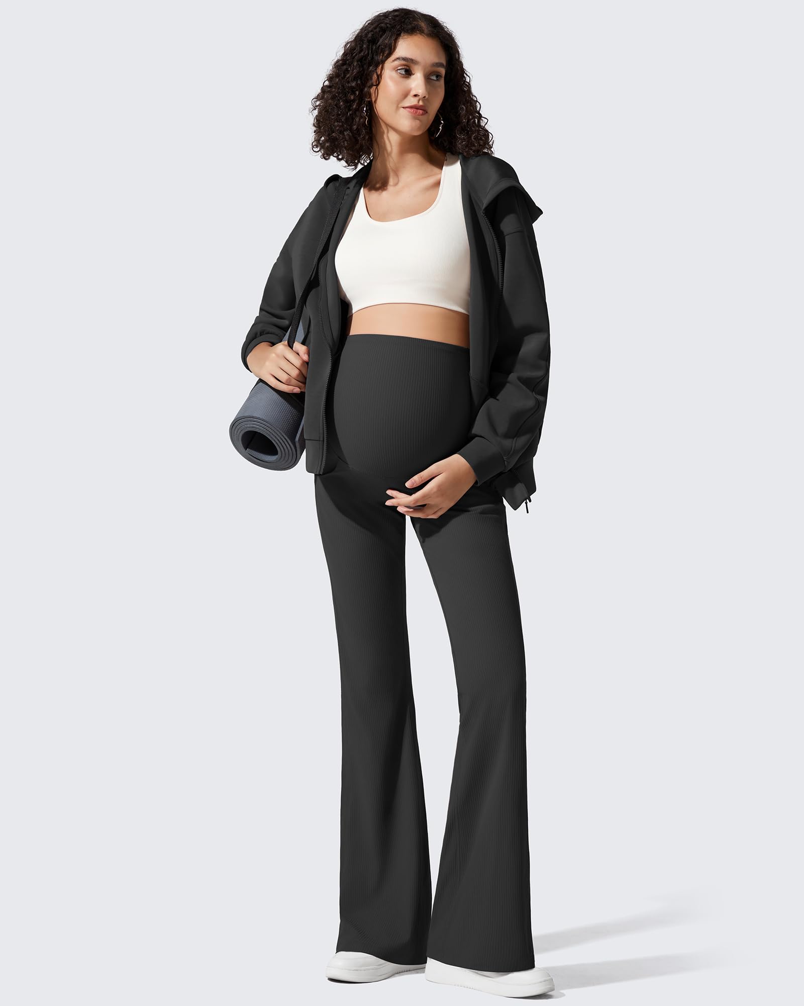 G4Free Maternity Pants for Women with Pockets Over The Belly Stretchy Trousers Casual Yoga Pregnancy Bell Bottom Leggings(Black,M,Regular)