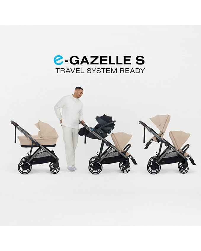Cybex e-Gazelle S Electronic Assist Stroller – Gazelle S Single-to-Double Electric Stroller, Smart Assist, Rocking Mode, 20+ Configurations & Compact Fold, Silver Frame with Stone Grey Seat