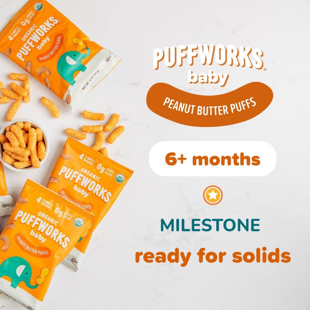 Puffworks Organic Baby Peanut Butter Puffs, 0.5 oz, 12 Pack