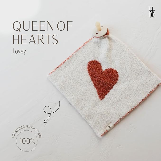 Forever French Baby | Lovey | Pacifier Holder | Lovey Gifts | Boy & Girl | Ideal for Age 0 Months & Up | Microfiber Feather Yarn (Queen of Hearts)