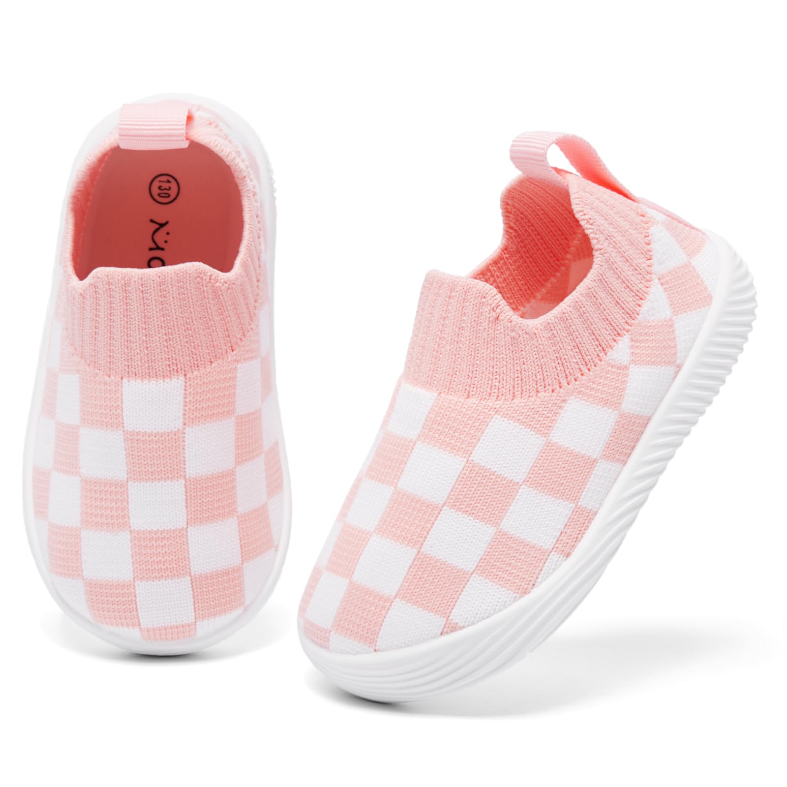 MORENDL Toddler Shoes Baby Walking Sock Shoes Non-Slip Breathable Boys & Girls Sneakers Infant Tennis Shoes Pink White 12-15Months