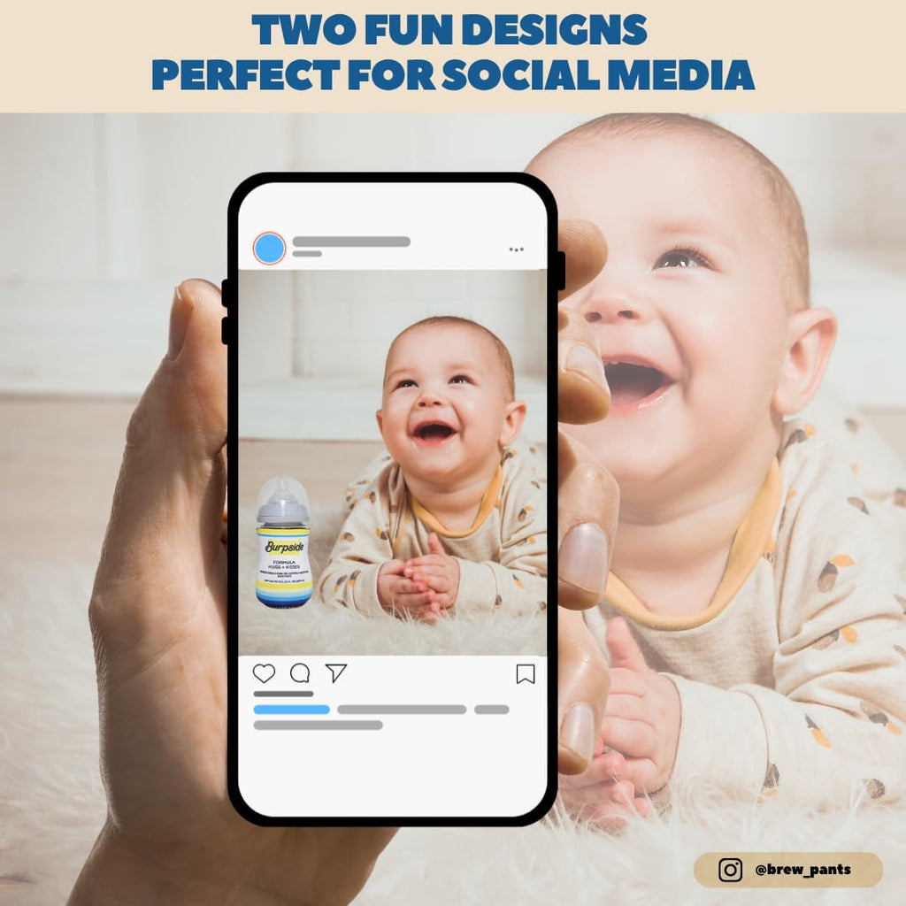Brew Pants Soft Drink Themed Coozies for Baby Bottles - Funny Gift for New Parents & Baby Showers - (2 Premium Designed Neoprene Coozies + BPA/Lead/Phthalate Free Bottle Included)