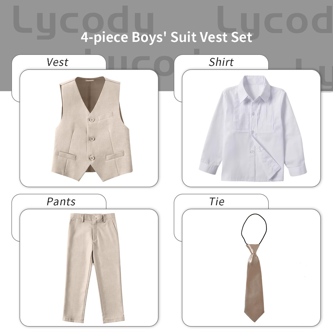 Boys Suit Vest Set Formal Suits Wedding Outfit, Light Champagne, Size 8
