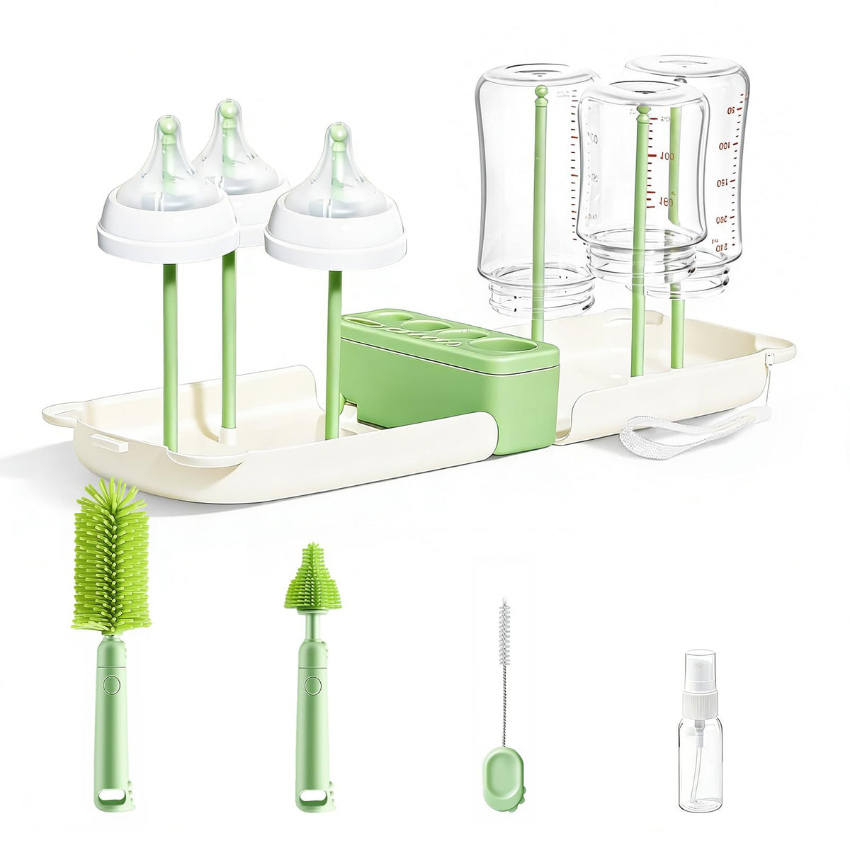 Travel Bottle Washing Kit with Storage Case, 7-in-1 Baby Travel Bottle Cleaner Kit for Travel and Home, All-in-One Baby Bottle Brush Set with Drying Rack for Bottles and Breast Pump Parts (Blue)