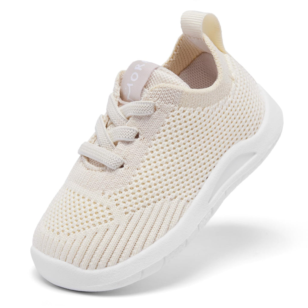 MORENDL Toddler Shoes Baby Walking Sock Shoes Infant Sneakers Boy Girl Barefoot Tennis Shoe Non-Slip Brethable Khaki 18-24 Months