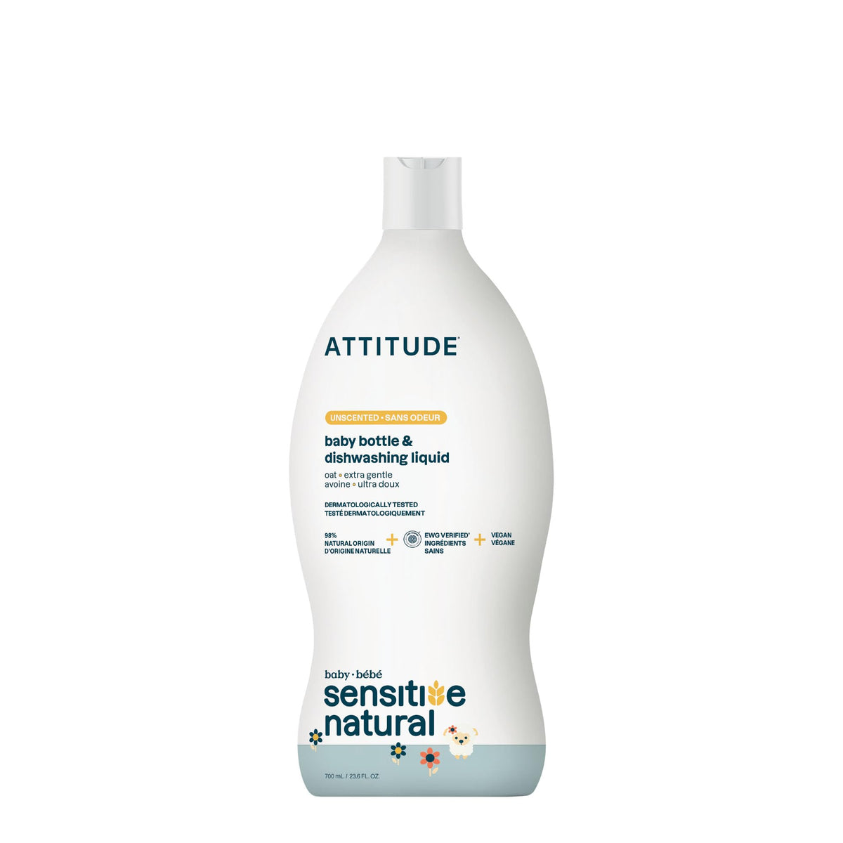 ATTITUDE Baby Bottle & Dish Soap with Oat Extract, Sensitive Skin, 23.7 oz