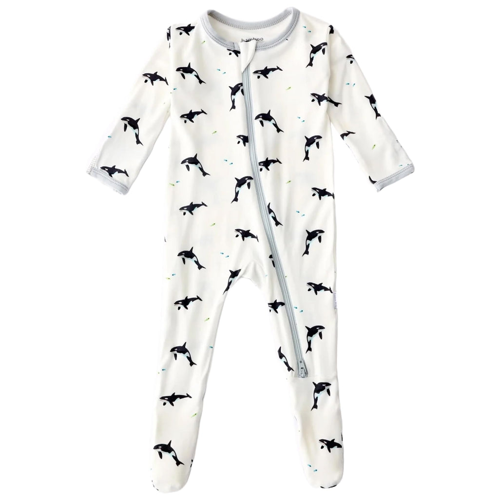 Bamboo Little Soft Baby Footie Pajamas, Baby Clothes, Newborn Sleepers, 95% Viscose and 5% Spandex, Orca, 9-12 Months