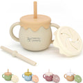 teensy peepsy Honey Pot 3-in-1 Silicone Sippy Cup with Straw & Snack Cup for 6 months+ 8.5oz, Baby Straw Cup for Unisex Baby Gift, Toddler Smoothie Cup, Baby Water Cup for BLW Training (Sandy Beige)