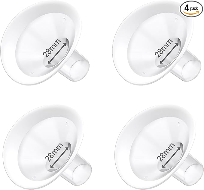 4pc 28mm Oval Flanges Shields Built-in Soft Edges Compatible with Medela/Lansionh Pumps, Replacement Parts for Pump in Style, Symphony, Swing Maxi, Harmony and Personalfit Flex Connector