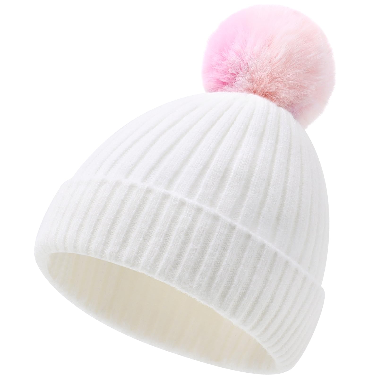 FUOITA Toddler Kids Girls Winter Hat Cute & Warm Pom Pom Beanie 3M-8T