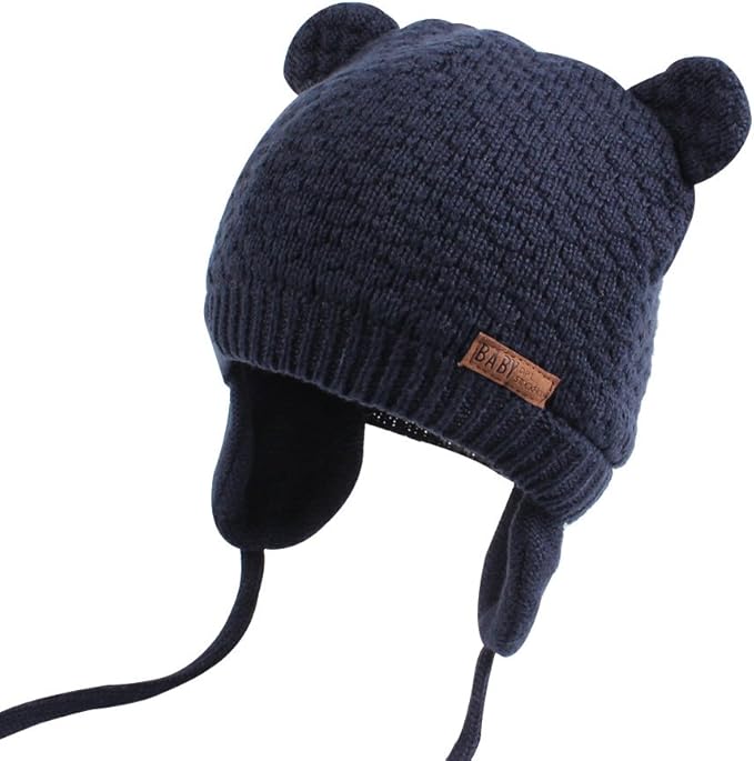 BAVST Baby Beanie Hat for Winter with Earfalp Cute Bear Kids Toddler Girls Boys Warm Knit Cap 0-2Years