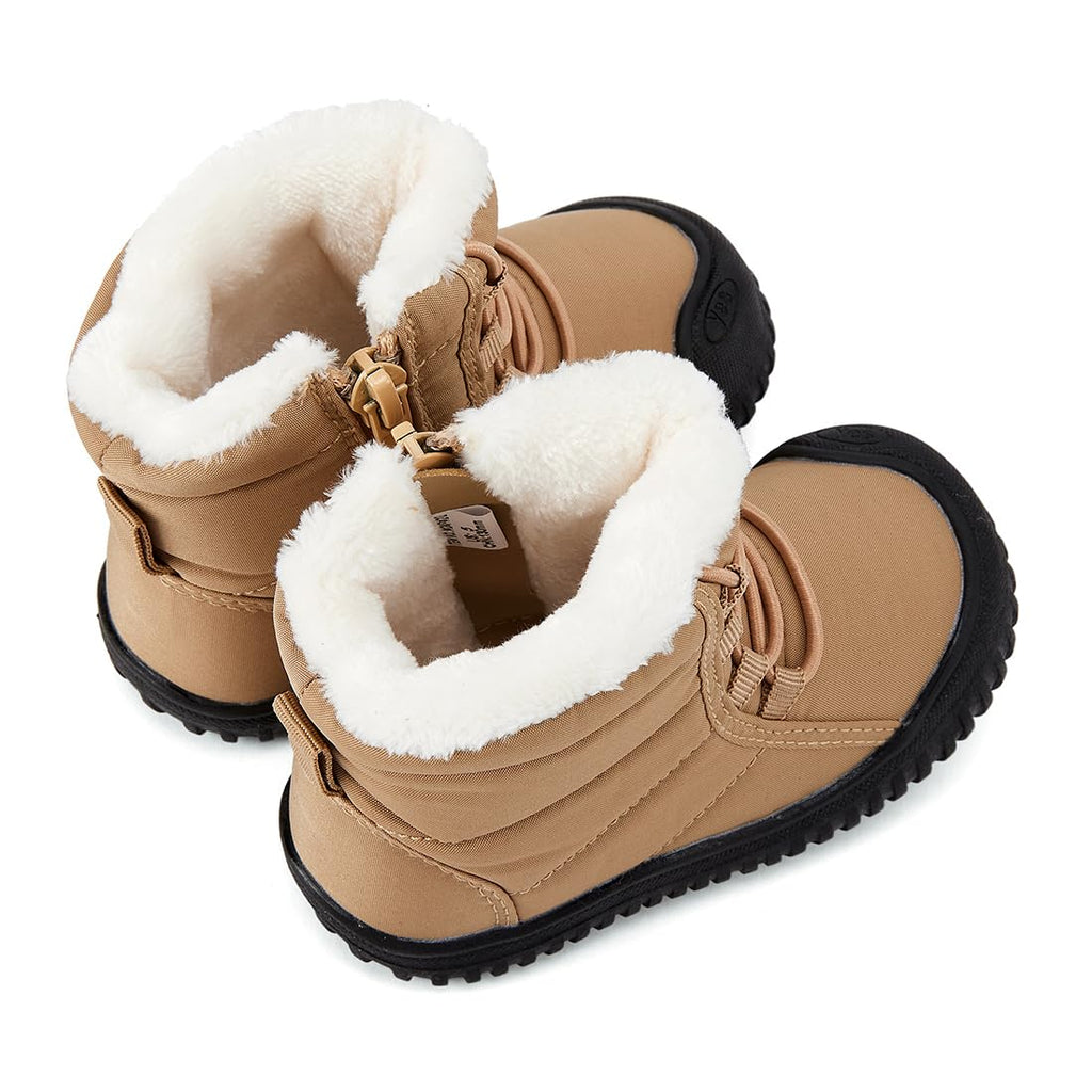 BMCiTYBM Toddler Baby Snow Boots Winter Shoes Boys Girls Cold Weather Baby Faux Fur Shoes Brown Size 8